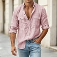 thumbnail image 6 of QIYAGBSA Men's Long Sleeve Button Down Shirt, Textured Cotton Linen Work Shirt with Double Pockets for Casual Office and Weekend, 6 of 8