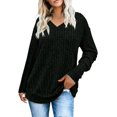 thumbnail image 2 of Chandail Tricoté à Manches Longues et Col en V Décontracté pour Femmes, Classique, Extensible, Chaud pour l'Hiver, 2 of 5