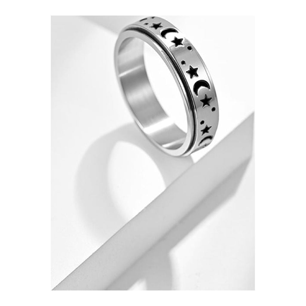 tegongse Stainless Steel Fidget Anxiety Ring for Women Men Fidget Spinner Ring Relief Stress Worry Rings Star Moon Spinning Rings
