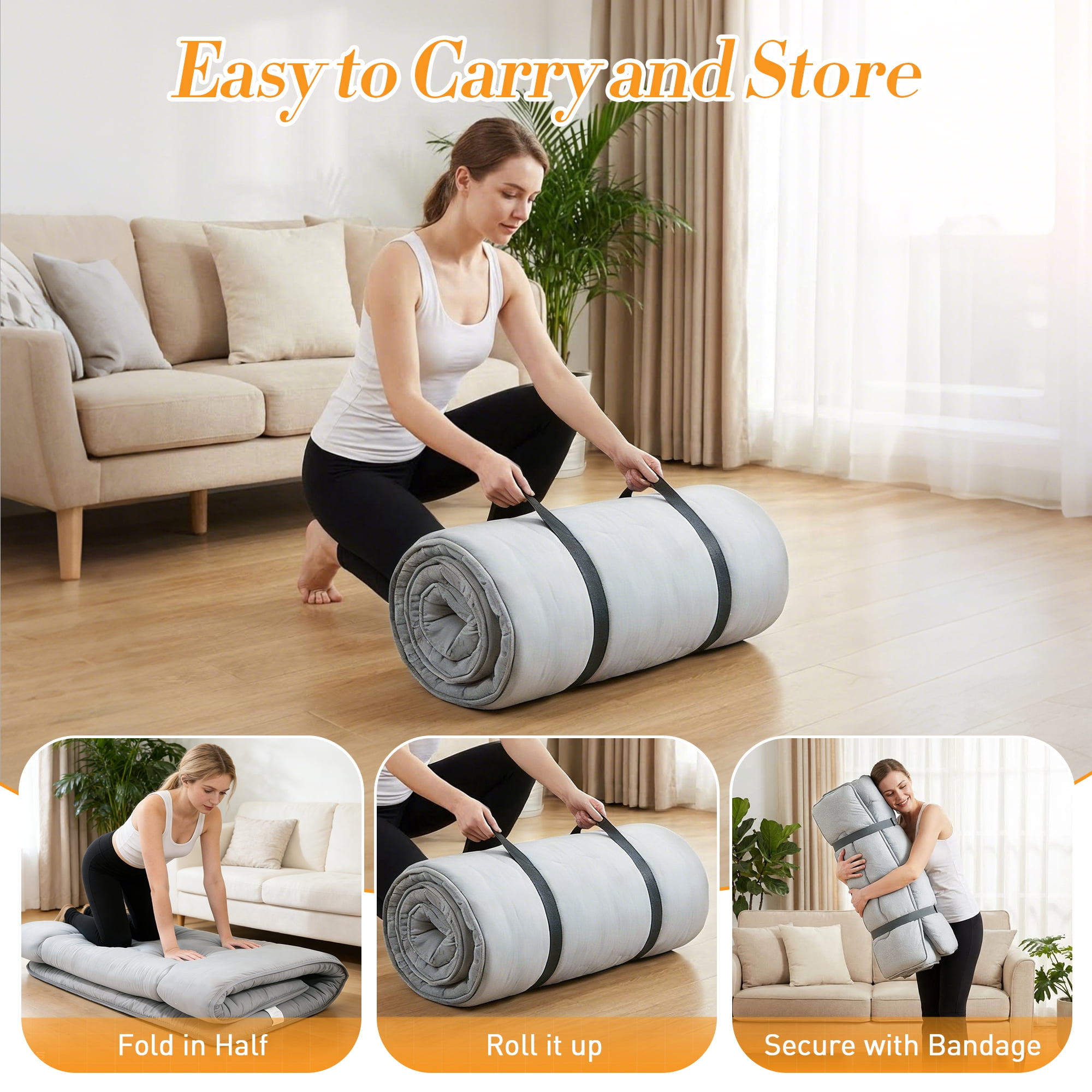 CONCETTA Memory Foam Futon Mattress, Full Size, Foldable Tatami Floor Mattress with Storage Bag, Gray
