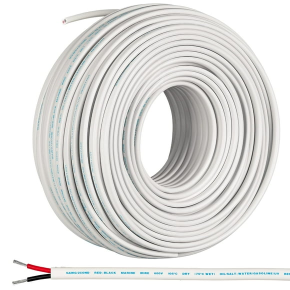 GS Power’s 16 Ga (True American Wire Gauge) AWG Tinned Oxygen Free Copper OFC Duplex 16/2 Dual Conductor AC Marine Boat Battery Wire. Cable Length: 200 FT (50 or 100' Options Available)