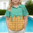 thumbnail image 5 of MGDXOX Kids Short Sleeve Ice Cream Print Button Down Shirts Lightweight Breathable Fabric Spring Summer Fun Casual Wear Green 14-15 years, 5 of 8