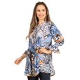 thumbnail image 4 of Sakkas Elvira Women's Loose Long Sleeve Swing Top Tunic Blouse Floral Scoop Neck - 596-Blue - S/M, 4 of 5