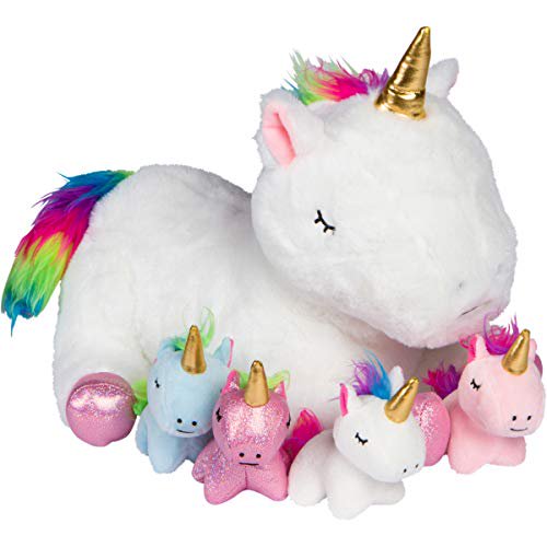 Unicorn Stuffed Animals for Girls Ages 3 4 5 6 7 8 Years; Stuffed Mommy Unicorn with 4 Baby