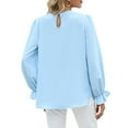 thumbnail image 2 of TEMOFON Women Long Sleeve T Shirts Pleated Chiffon Tunic Tops Crewneck Puff Sleeve Blouses Solid Color Loose Shirts for Women, 2 of 3