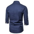 thumbnail image 3 of Bcfgryg Men's Retro casual fashion solid color linen slim middle sleeve T-shirt Dress Shirts For Men Blue, 3 of 3