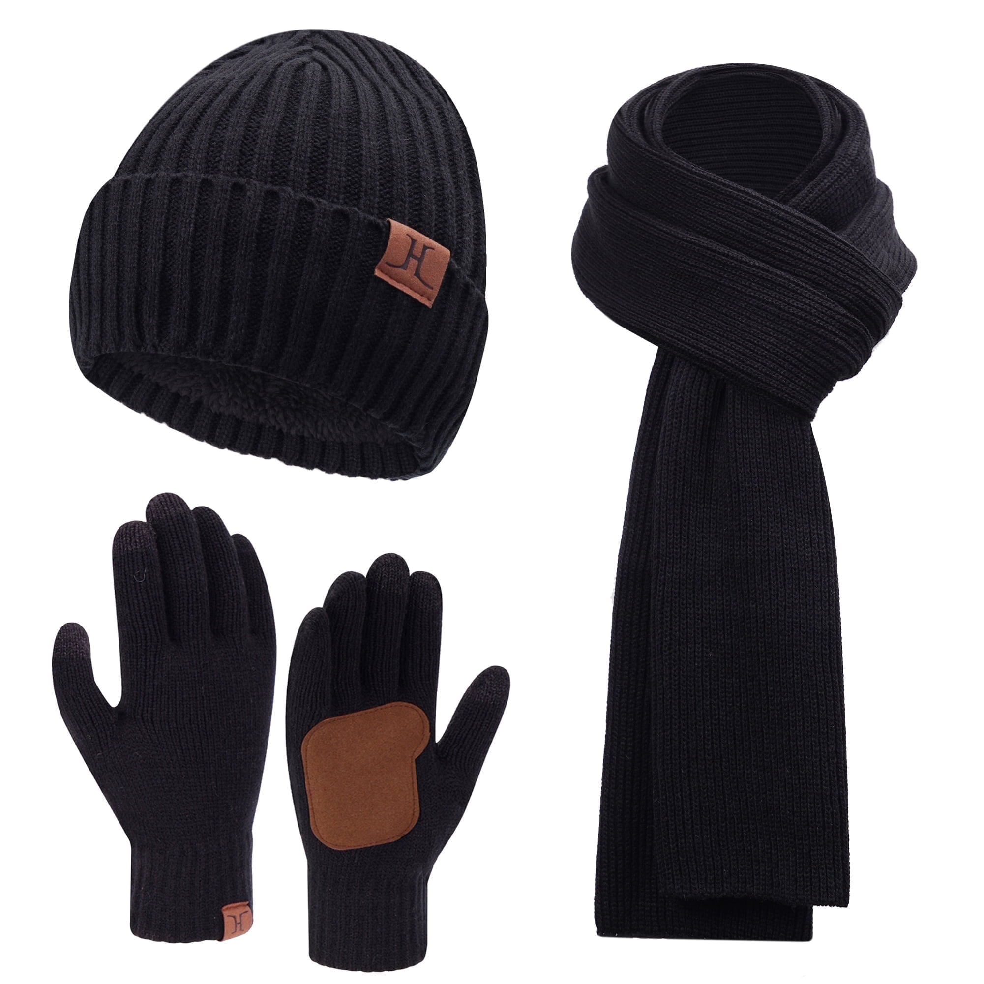 C.C Pom Cable Knit Beanie and Glove Set, Confetti Black  display picture 3