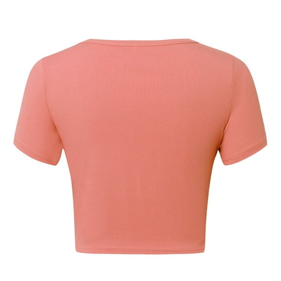 Women's Short Sleeve V Neck Basic T-Shirt Slim Fit Summer Top Casual Button Down Tee Comfortable Stylish Blouse