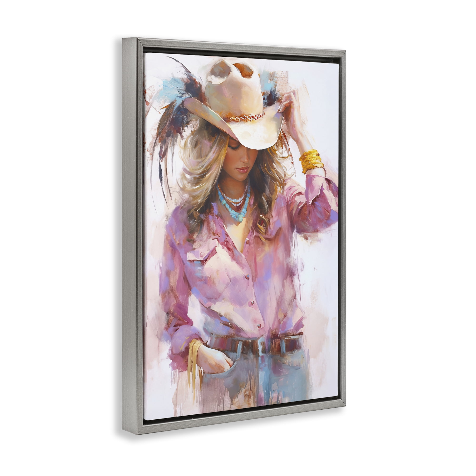 Stupell Industries Cowgirl Hat Reflections Gray Framed Floater Canvas Wall Art, design by Tina LeCour
