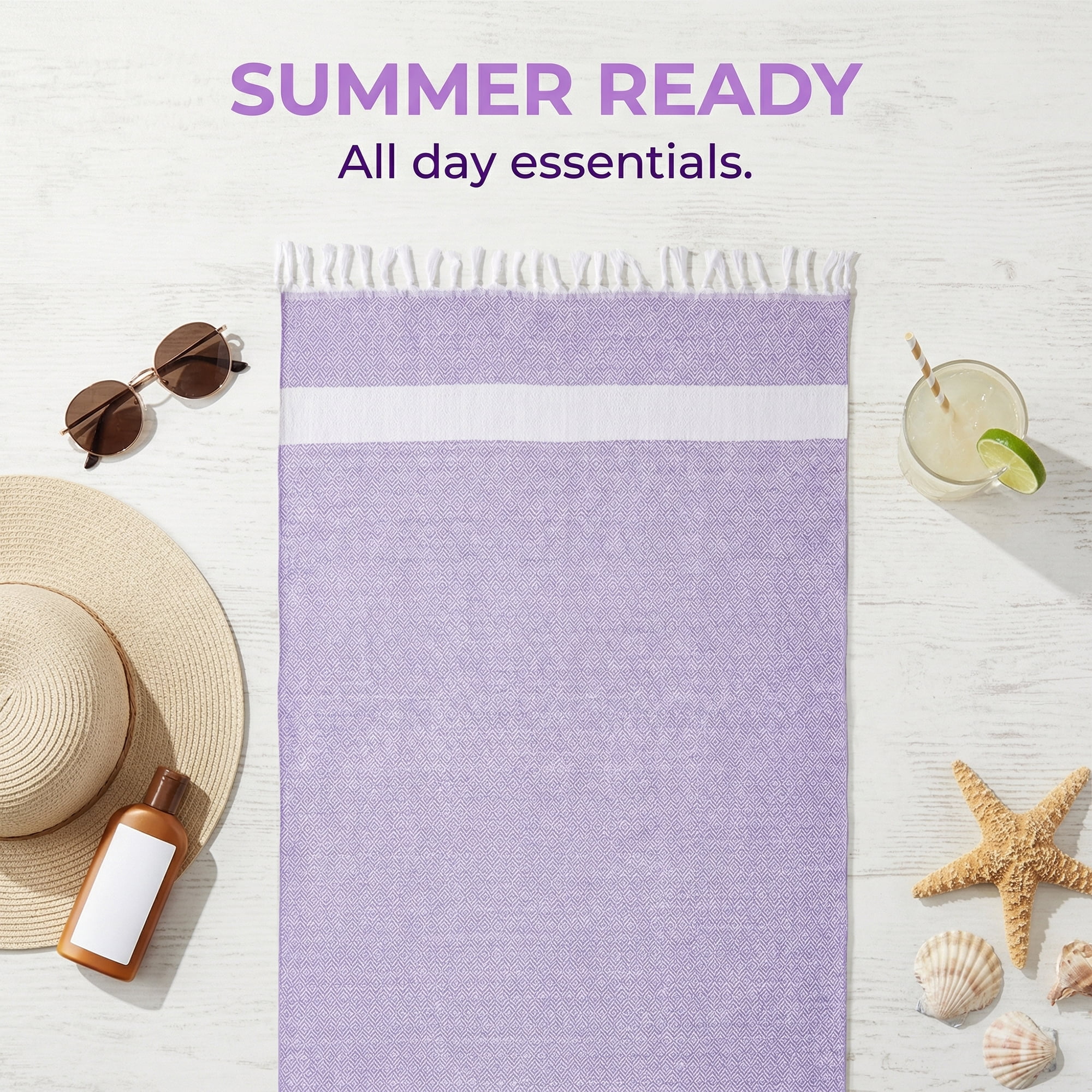 Unique Bargains 2 Pack Geometric Turkish Beach Sandproof Towel Light Purple/Yellow 71"x40"