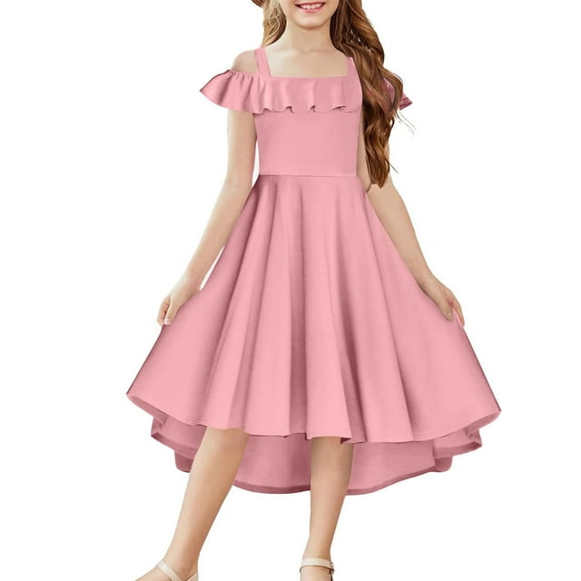 Robe d'Été pour Filles Wo-Fusoul, Robe Décontractée à Épaules Dénudées avec Poches, Manches Fluides, Design Queue-de-Pie Tournoyante pour Diverses Occasions