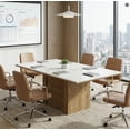 thumbnail image 6 of 55" Rectangular Conference Table for 4-6 People, White Office Meeting Table with Wooden Pedestal Base, Modern Table for Workspaces, Training, or Seminars, 6 of 8