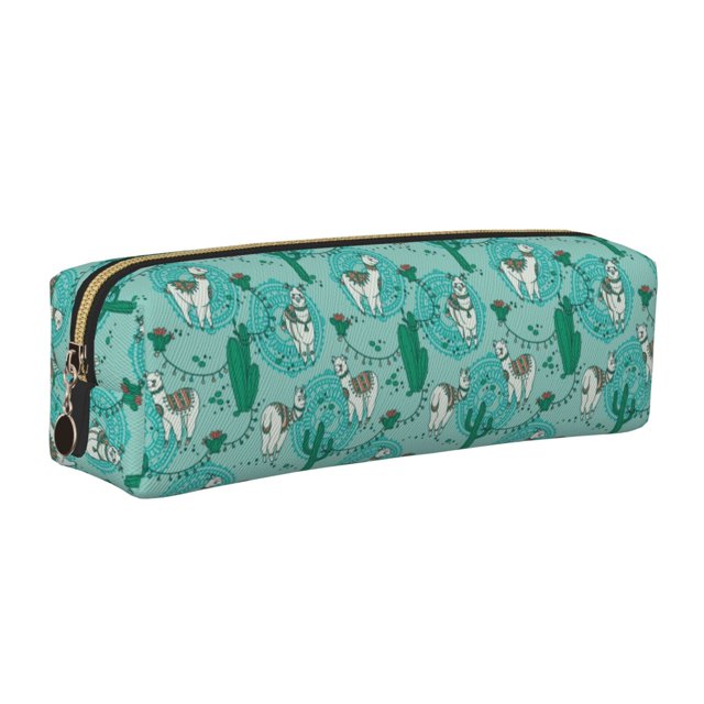 Disketp Alapaca in Boho Estuche de Lápices de Cuero con Cierre, Estuche Compacto para Papelería, Bolígrafos y Accesorios Pequeños