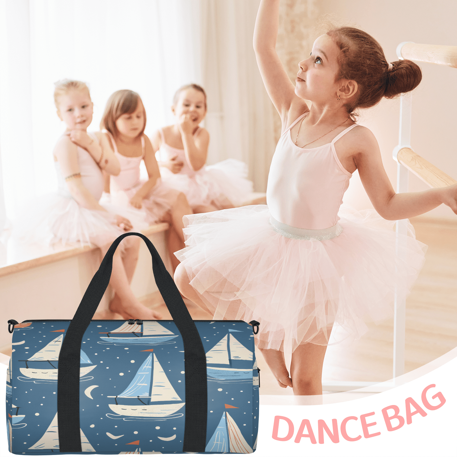 Herdesigns Coastal Sailboat Gym Bag for Women, Duffle Bag for Travel Sport, Seaside Nautical Lightweight Waterproof Carry on Weekender Dance Yoga Workout Bags