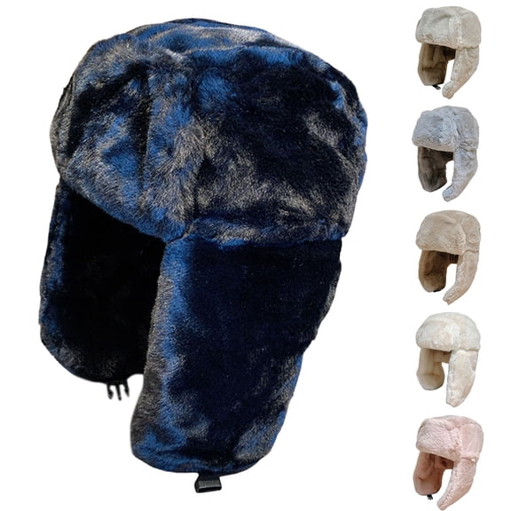 D-GROEE Winter Trapper Hat - Fluffy Round Top Hats for Men & Women - Snow Hat with Ear Flaps for Cold Weather
