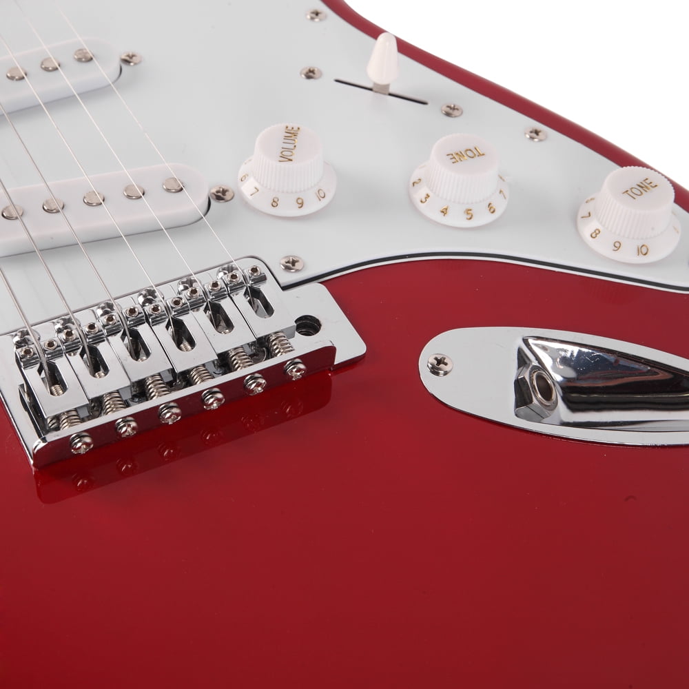 GST Maple Fingerboard Electric Guitar Bag Shoulder Strap Pick Whammy Bar Cord Wrench Tool Red