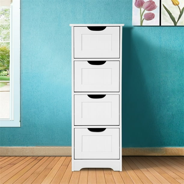 Costway Cajonera Vertical Cómoda Moderna y Resistente de Madera con 4 Cajones para Salón Habitación Baño Oficina Blanco 30 x 30 x 82 cm
