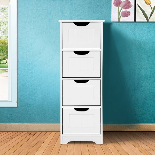Costway Cajonera Vertical Cómoda Moderna y Resistente de Madera con 4 Cajones para Salón Habitación Baño Oficina Blanco 30 x 30 x 82 cm