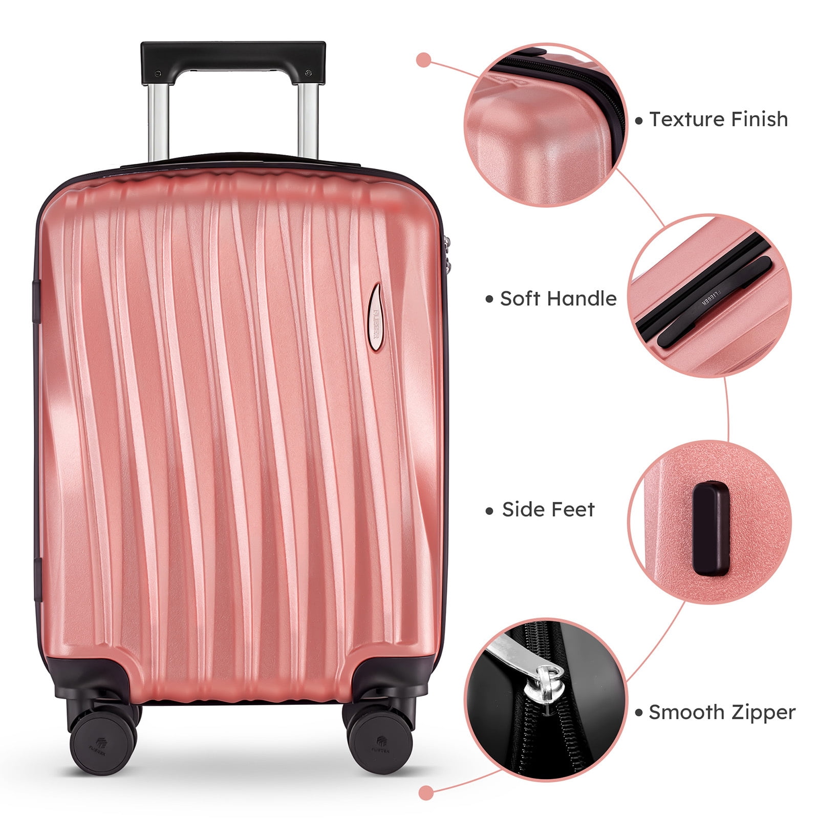 Gowill 4 Piece Hardside Luggage Set 27/23/19/12 inch Hardshell Lightweight Spinner Wheels Carry-on and Checked Suitcase.Rose Gold