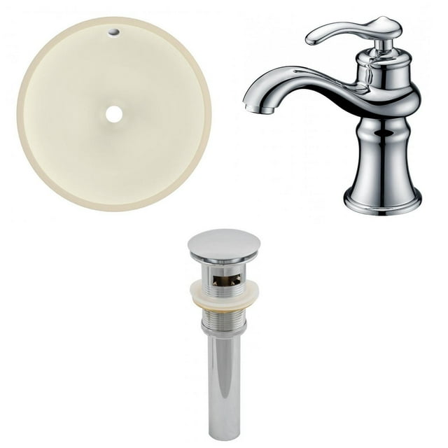 American Imaginations 16-in. W Round Bathroom Undermount Sink Set In Biscuit - Chrome Hardware - Overflow Drain Incl. AI-27033