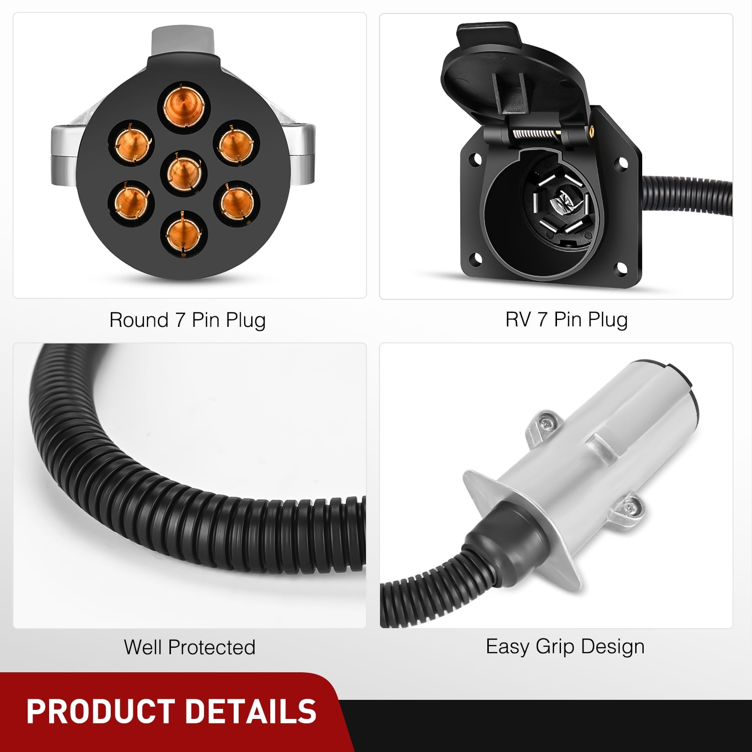 Nilight 7 Pin Round to 7 Way RV Blade Trailer Adapter Connector Wiring Harness Electric Adapter Plug Connector for Semi Truck Trailer Commercial Vehicle Pickup Truck Tractor, 2 Years Warranty