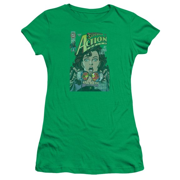 Superman Secret Revealved Junior Women's T-Shirt Sheer Kelly Green