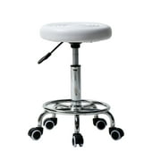 Multi-Purpose Adjustable Drafting Spa Bar Stool with Foot Rest and Wheels - White