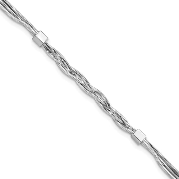 Auriga 925 Sterling Silver RH-pl Polished Multi-strand Braided Bracelet 7.25inch for Women