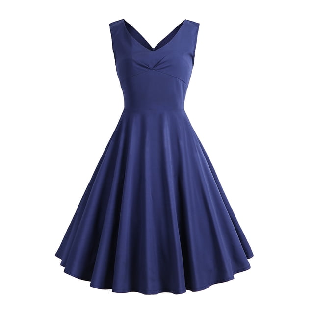 Leutsin Robe d'Été Sans Manches à Col en V Vintage Unie pour Femme, Ample, Grande Taille