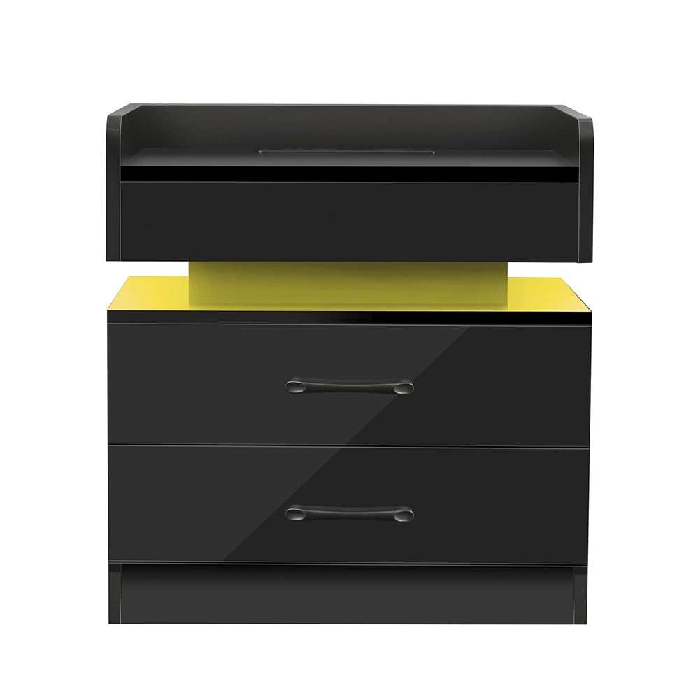 Kadyn LED Nightstand, Bedside Table with 2 Drawers and USB Charging Ports, Night Table with Wireless Charging and Remote Control LED Light, Black Kadyn LED Nightstand, Bedside Table with 2 Drawers and USB Charging Ports, Night Table with Wireless Charging and Remote Control LED Light, Black