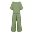 thumbnail image 3 of Kelon Cotton Linen Two Piece Sets for Women Summer Spring Travel Vacation Outfits Short Sleeve Lounge Sets Wide Leg Pants, S, 3 of 5