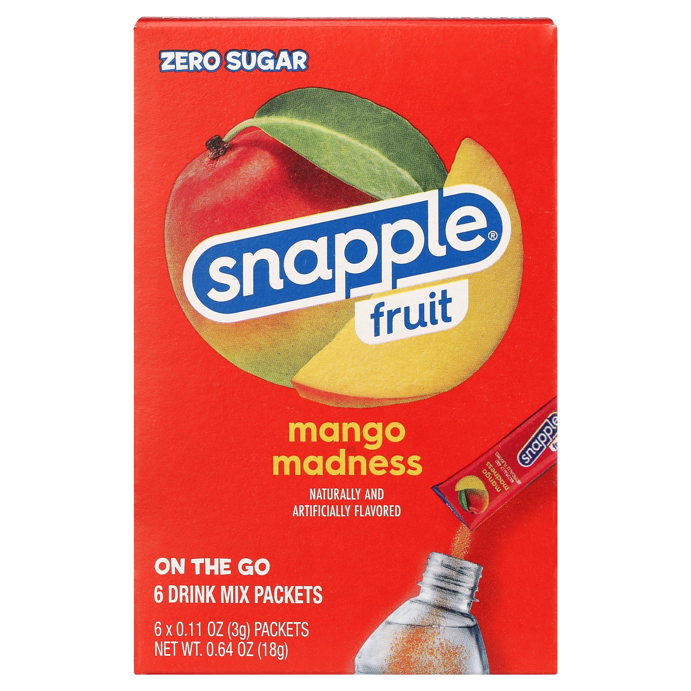 Snapple Fruit Sugar-Free Mango Madness, On-the-Go Packs, Powdered Drink Mix, 6 Count