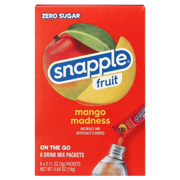 Snapple Fruit Sugar-Free Mango Madness, On-the-Go Packs, Powdered Drink Mix, 6 Count
