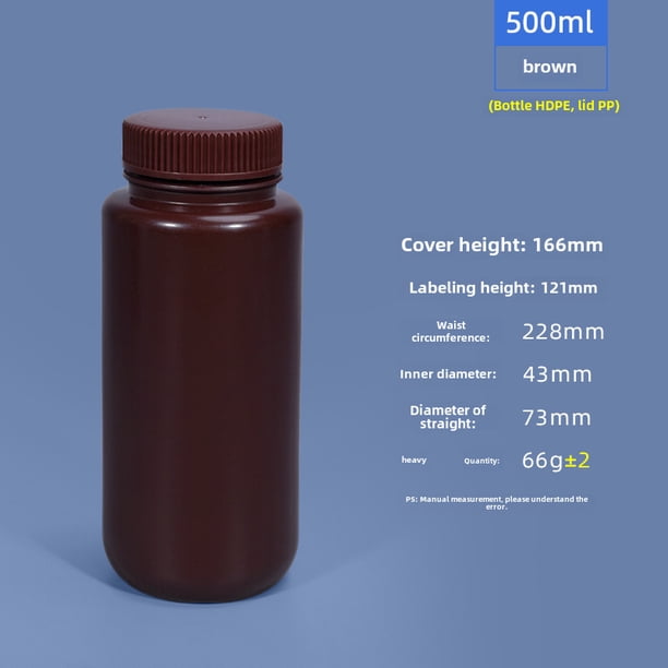 Botella de boca ancha sellada de 5ML-1L, transparente, marrón, resistente a altas temperaturas, a prueba de luz, botella de plástico PP de grado alimenticio para productos químicos