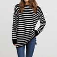 thumbnail image 6 of Baqcunre Womens Sweaters Women's Autumn And Winter Casual Loose Fitting Long Sleeved Round Neck Mid Length Hem With Split Stripe Patchwork Sweater Hoodies For Women Womens Fall Tops Black L, 6 of 8