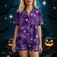 thumbnail image 7 of YDFCWXW Halloween Pajamas for Women Cute Fall Sets Spooky Pumpkin Shirt and Soft Silk Shorts 2 Piece Loungewear Sets 2025 Purple, L, 7 of 7