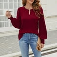 thumbnail image 2 of Olyvenn Womens Pleated Long Sleeve Dressy Casual Tops V Neck Puff Sleeve Shirt Keyhole Neck Blouse 2025 Shirts Wine S, 2 of 7