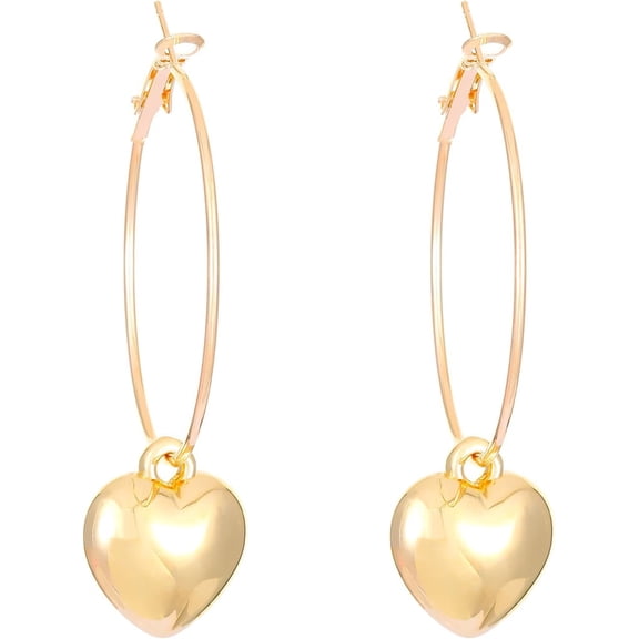 1 Pair Large Hoop Earrings With Cute Love Heart Shaped Charm Dangle Drop Dangling Earring Wedding Party Prom Earrings Everyday Illusion Jewelry for Women Birthday Party Jewelry Gifts
