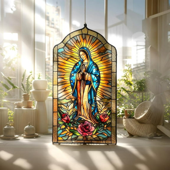 Lady Of Guadalupe Wavy Acrylic Suncatcher Window Hanging, Wavy Acrylic Look Virgin Mary Ornament, Catholic Religious Gift For Mom Or Easter