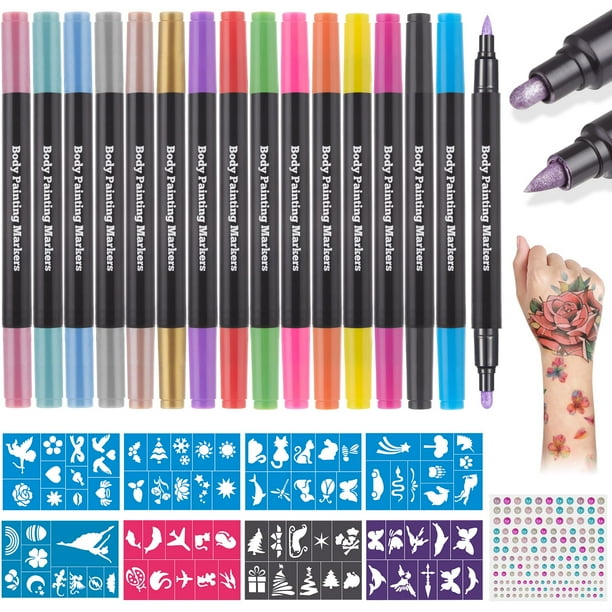 Marcadores de tatuaje temporales Lictin, 16 colores, con 80 plantillas