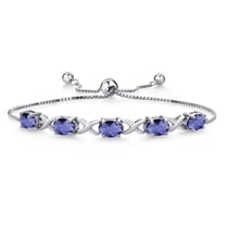 Gem Stone King 3.25 Cttw Blue Iolite Tennis Bracelet for Women | 925 Sterling Silver | Oval Checkerboard 7X5MM | Gemstone Birthstone | Adjustable Bolo Bracelet for Women | Easy-On Easy-Off