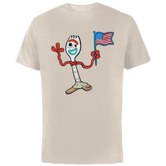 Disney and Pixar’s Toy Story Forky Flag Fourth of July - Short Sleeve Cotton T-Shirt for Adults - Customized-Natural
