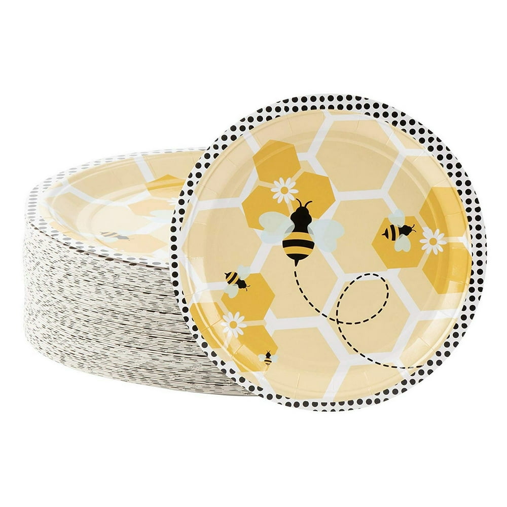 80Count Bumble Bee Party Paper Plates 9", Yellow Favors Decorations