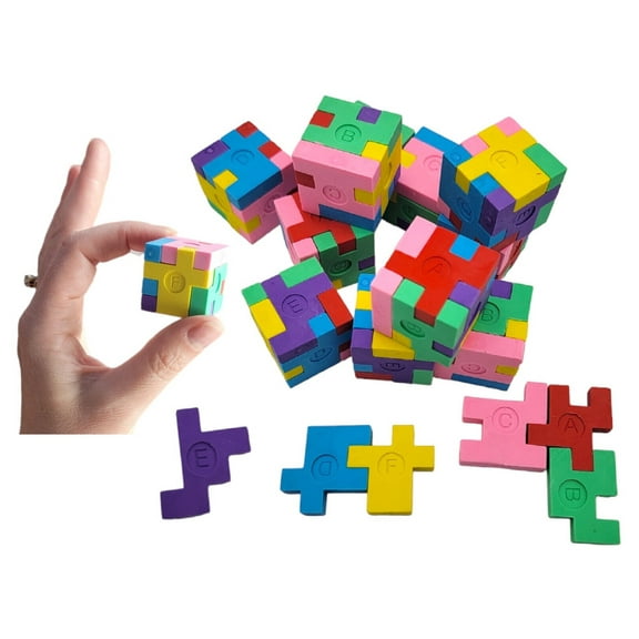 Colorful 1.125 Inch Puzzle Cube Erasers (12 Pack) 1.125". Fidget Fun Rubber