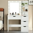 thumbnail image 1 of TROPOW Vanity Desk,Makeup Vanity,with Mirror and Lights,Makeup Vanity Desk with Mirror and Lights, 35 Inch Makeup Table with 4 Drawers and Built-in Power Strip, Makeup Studio, White, 1 of 7