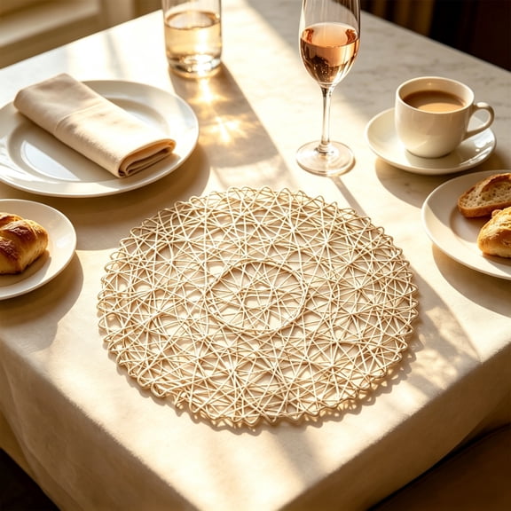 Natural Straw Round Placemat, Woven Heat Proof Table Mat for Kitchen Dining Home Decor, Rustic Farmhouse Style Place Mat, 15 Inch Diameter