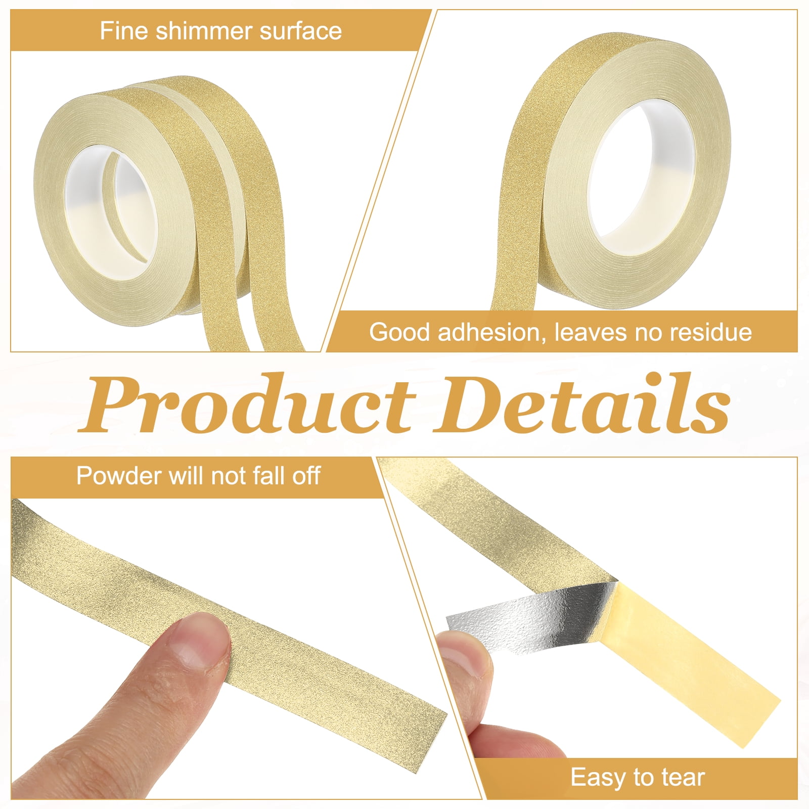 Uxcell Glitters Washi Tape, 1.2 Inch (W) x 55 Yards (L) Sparkling Decorative Washi Tape Self Adhesive for DIY Crafts, Gift Wrapping, Scrapbook, Party Decorations, Light Gold