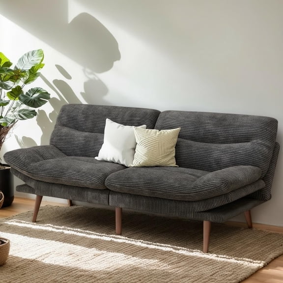 Convertible Futon Sofa Bed with Adjustable Backrest and Armrests, Grey Corduroy 3-in-1 Sleeper