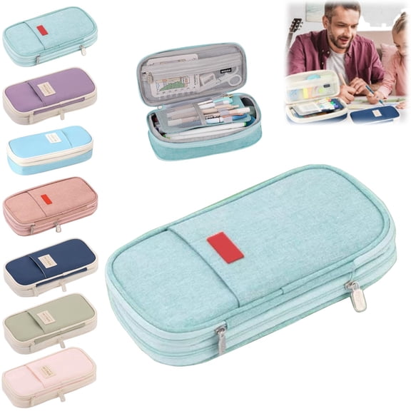 9.06 Inch Large Capacity Pencil Case with Multiple Compartments, Aesthetic Pen Pouch with Sturdy Zipper, Portable Stationery Bag for School College Office Travel, Multi‑Purpose Cosmetic Makeup Pouch