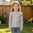 thumbnail image 2 of YUANxueke Girls Ruffle Long Sleeve Cotton Shirts Soft Casual Crewneck Pullover Layering Tops,Gray,2-3 Years, 2 of 7